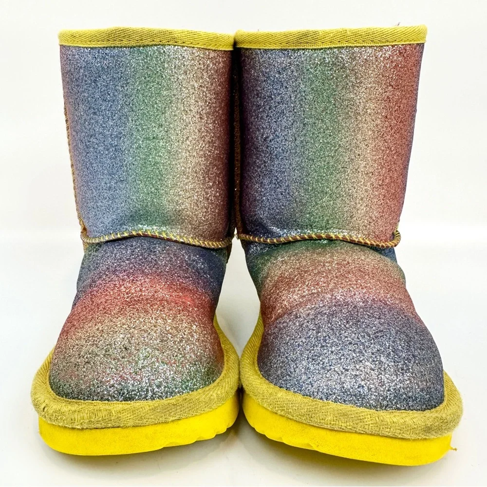 UGG Classic Glitter II Rainbow Yellow Trim Lined Toddler Girls Boots Size 10